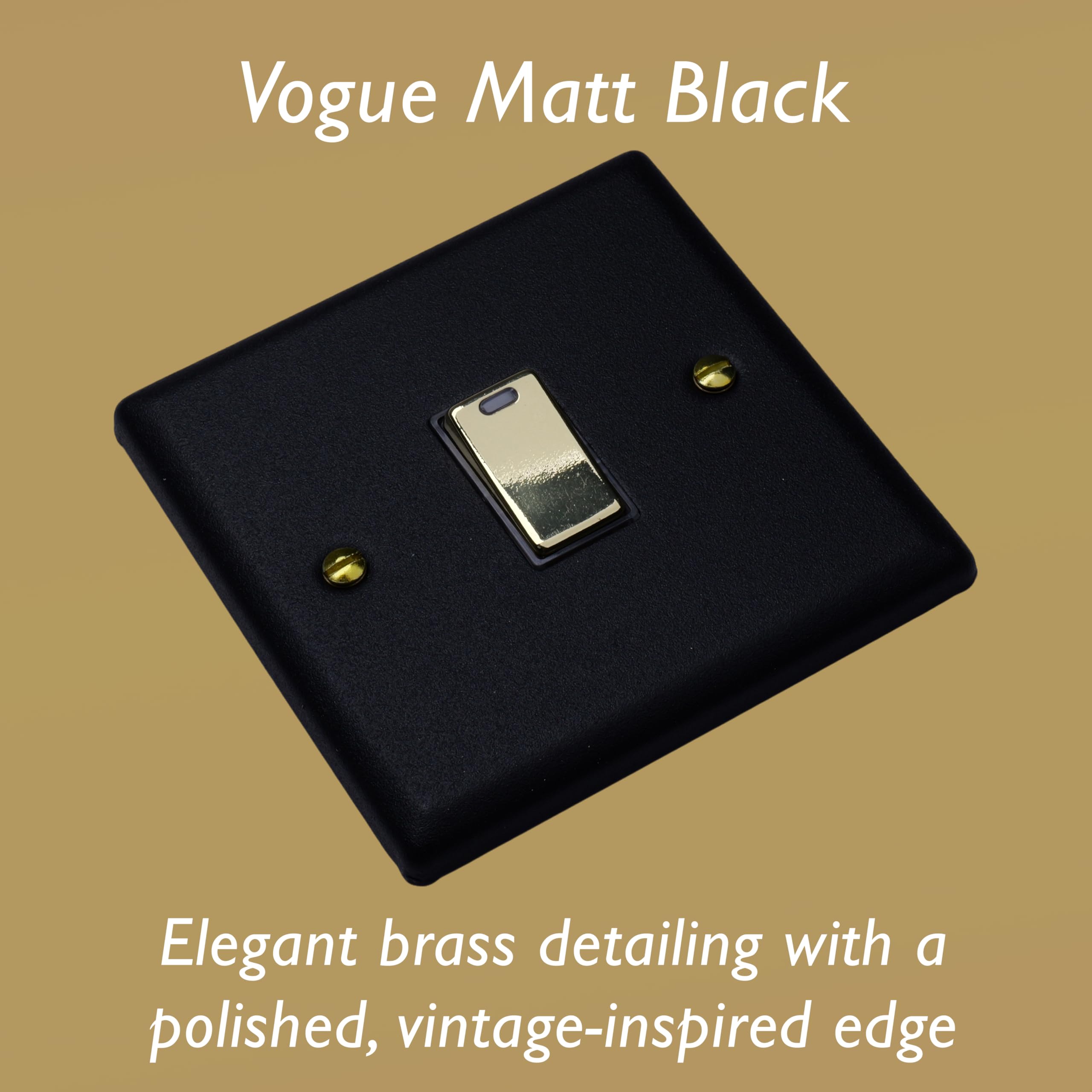 Varilight Single 20A Double Pole Switch With Neon - Vogue Matt Black With Polished Brass Rocker, XY20NV.MB - Image 3