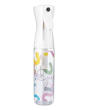 Curly Girl Hair Spray Bottle Ultra Fine Extended Water Mister for Curly Hairstyling, Care and Moisturizing 10 Fl. Oz., Squiggles White Top
