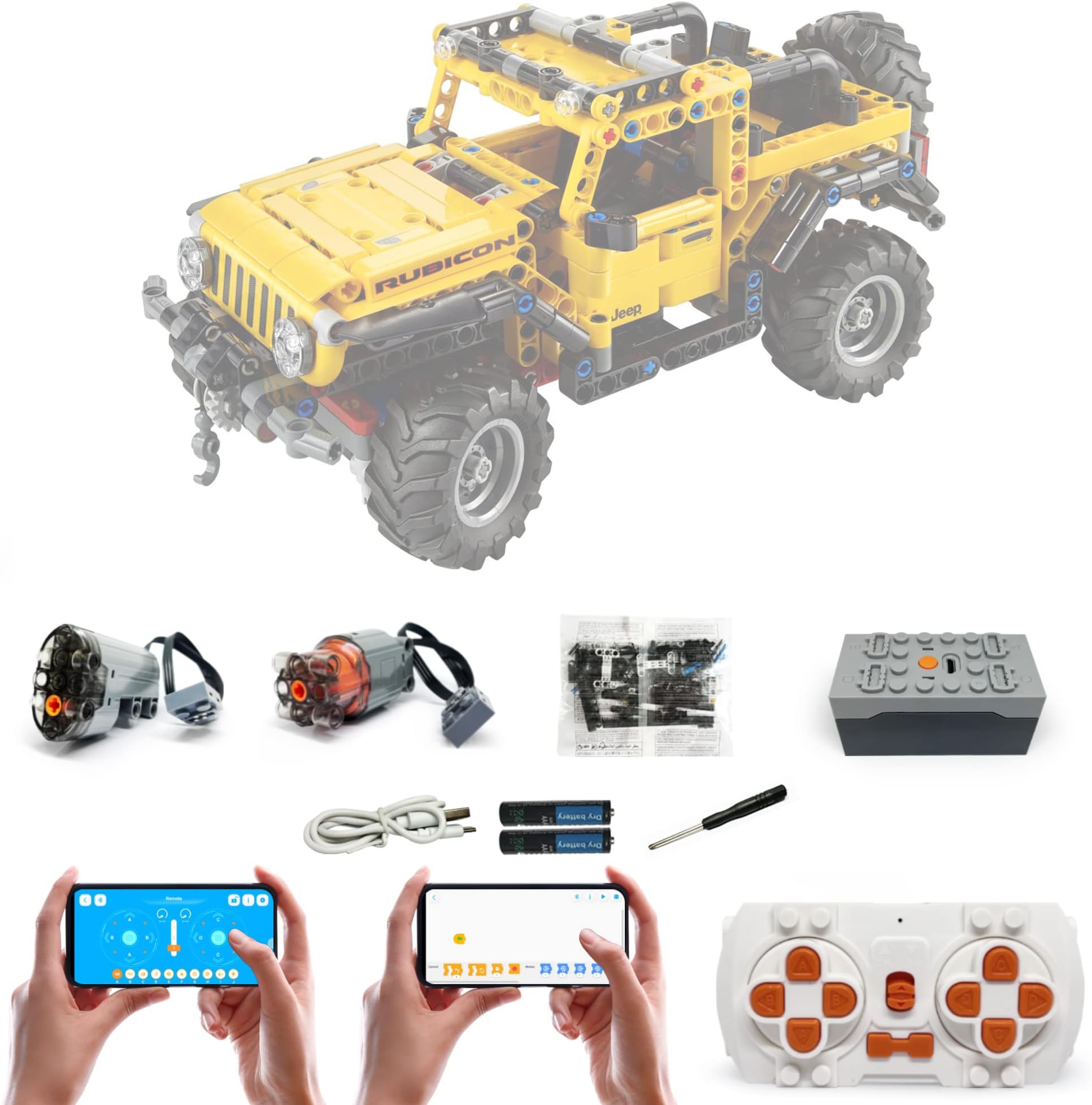 Motor and Remote Control Upgraded Set for Lego 42122 Technic Jeep Wrangler, APP 4 Control Modes, with 2 Motor (Model not Included)