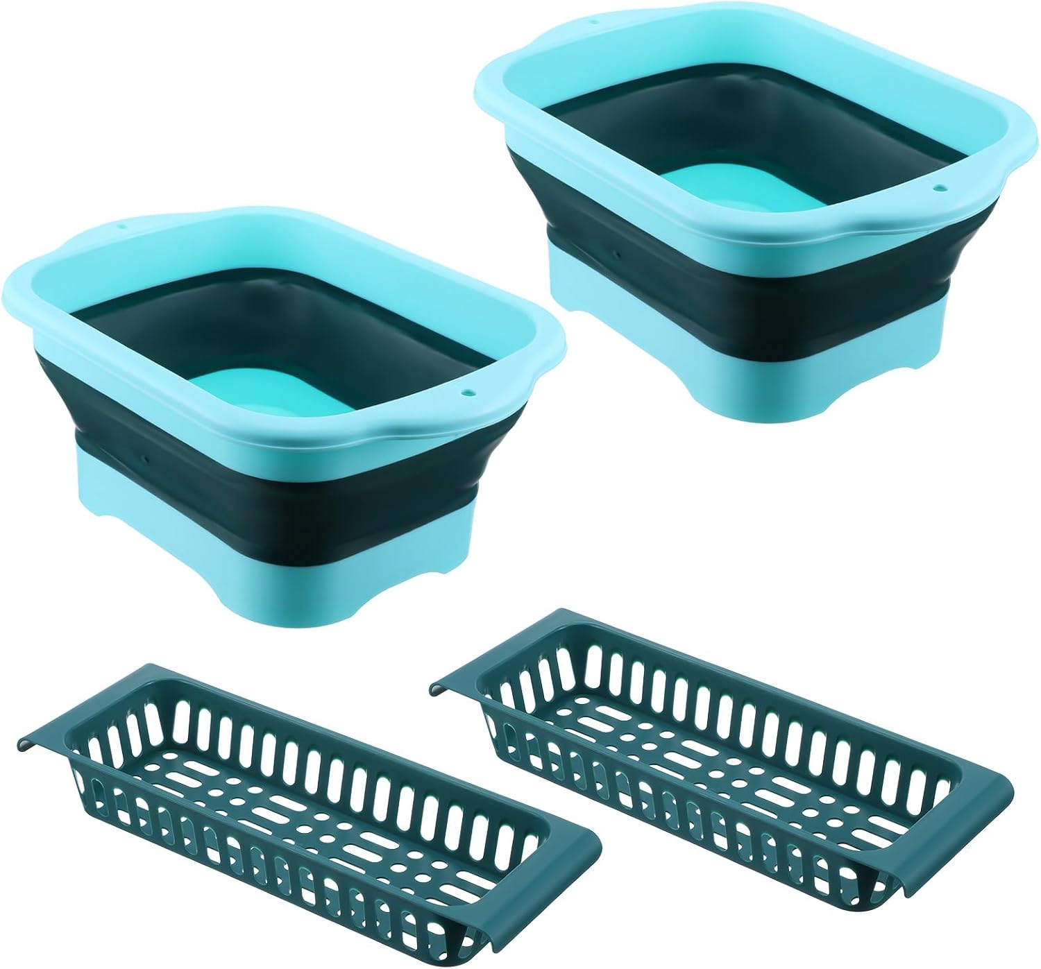 Kifmurase 2PCS 2.91 Gallon(11L) Dish Basin with Drain Plug, Multiuse Portable Bucket with Sink for Kitchen, RV, Outdoor Camping, Space Saving Foldable Storage Tray Sink Tub Dishpan