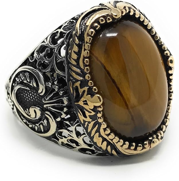 KAR Sterling Silver Men's Ring - Emerald Agate Stone, Coat Of Arms Design (925K Stamped) - View #4
