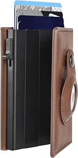 Air Tag Wallet for Men Slim Leather Wallets for 12-15 Cards, Minimalist Thin RFID Blocking Card Holder with Money Clip & ID Window, Small Bifold Front Pocket Wallet, Gifts for Men