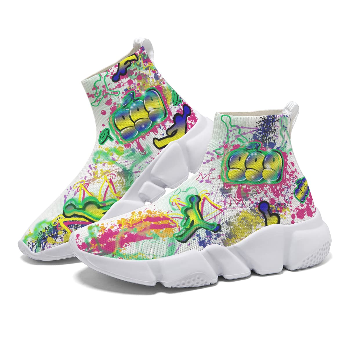 Mens Walking Shoes Graffiti Sneakers Running Shoes Sock Shoes Lightweight Comfy Breathable Multicolor