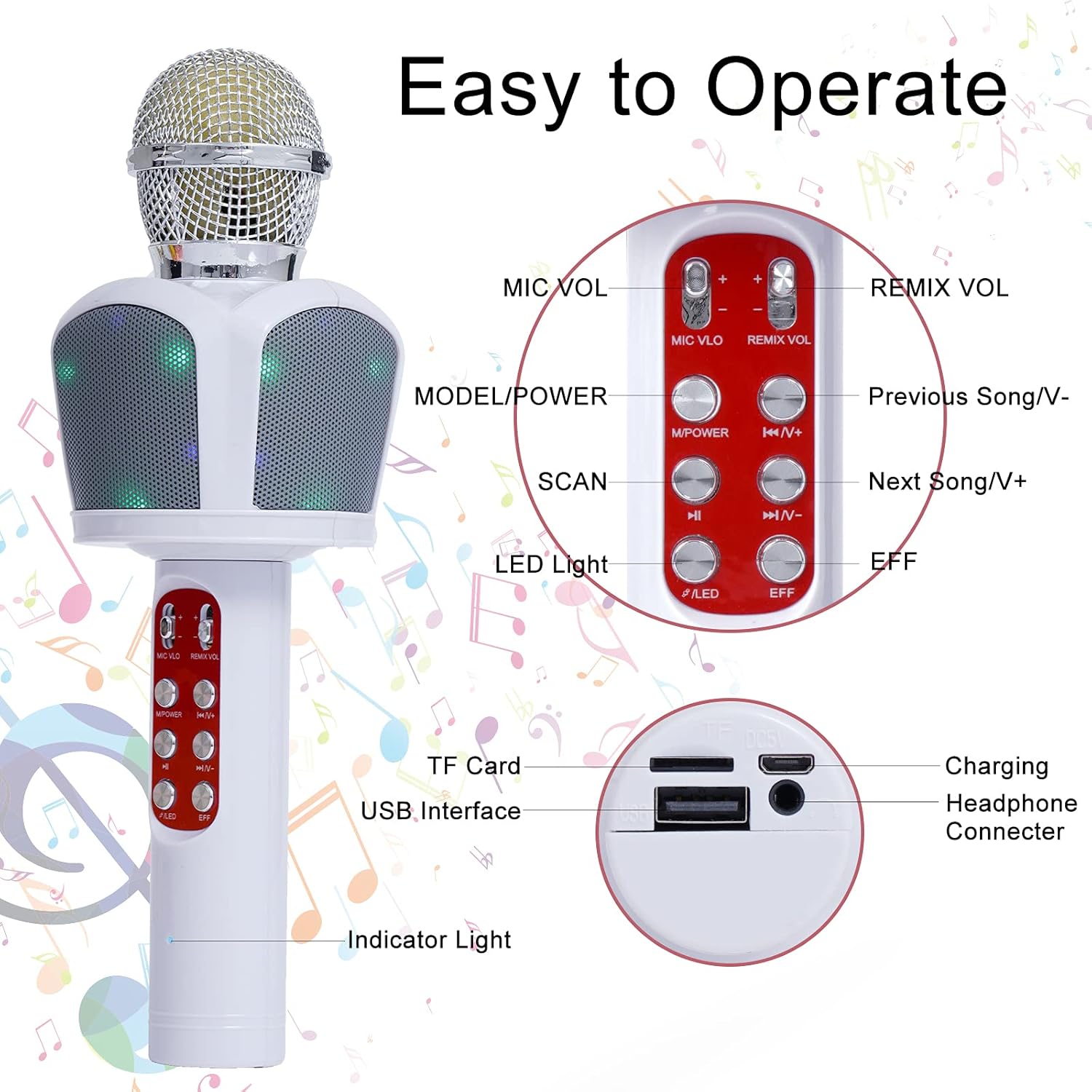 fbamz Kids Karaoke Microphone Machines Toy for 3-12 Year Girls Boys, 5 in 1 Wireless Microphone Bluetooth with LED Lights, Portable Handheld Mic Christmas Birthday Gifts for 5 6 7 8 9 10 11 Year Teens : Toys & Games