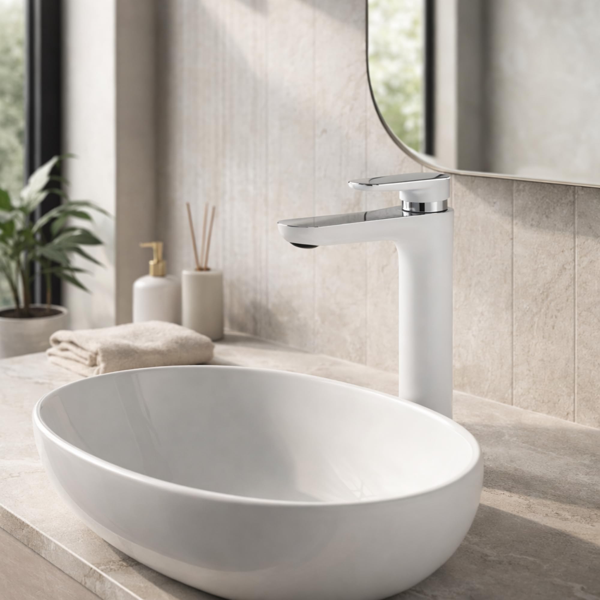 Gervasi - Juego de grifo para lavabo y ducha, color blanco y cromado, con dos palancas con auricular