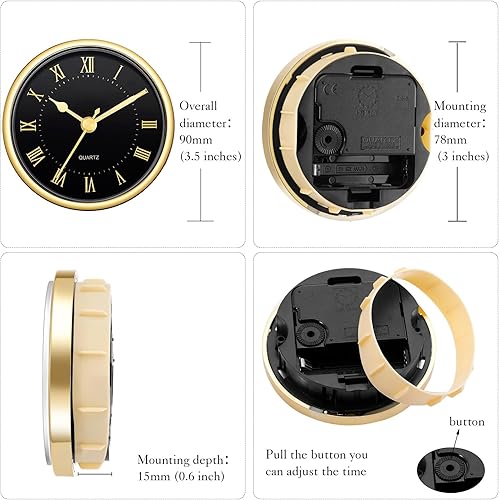 Miniatura 2 de Outus Paquete de 4 relojes redondos de cuarzo de 3-12 pulgadas (3.543 in) con ajuste e inserción con borde dorado y número áraberomano (frío)