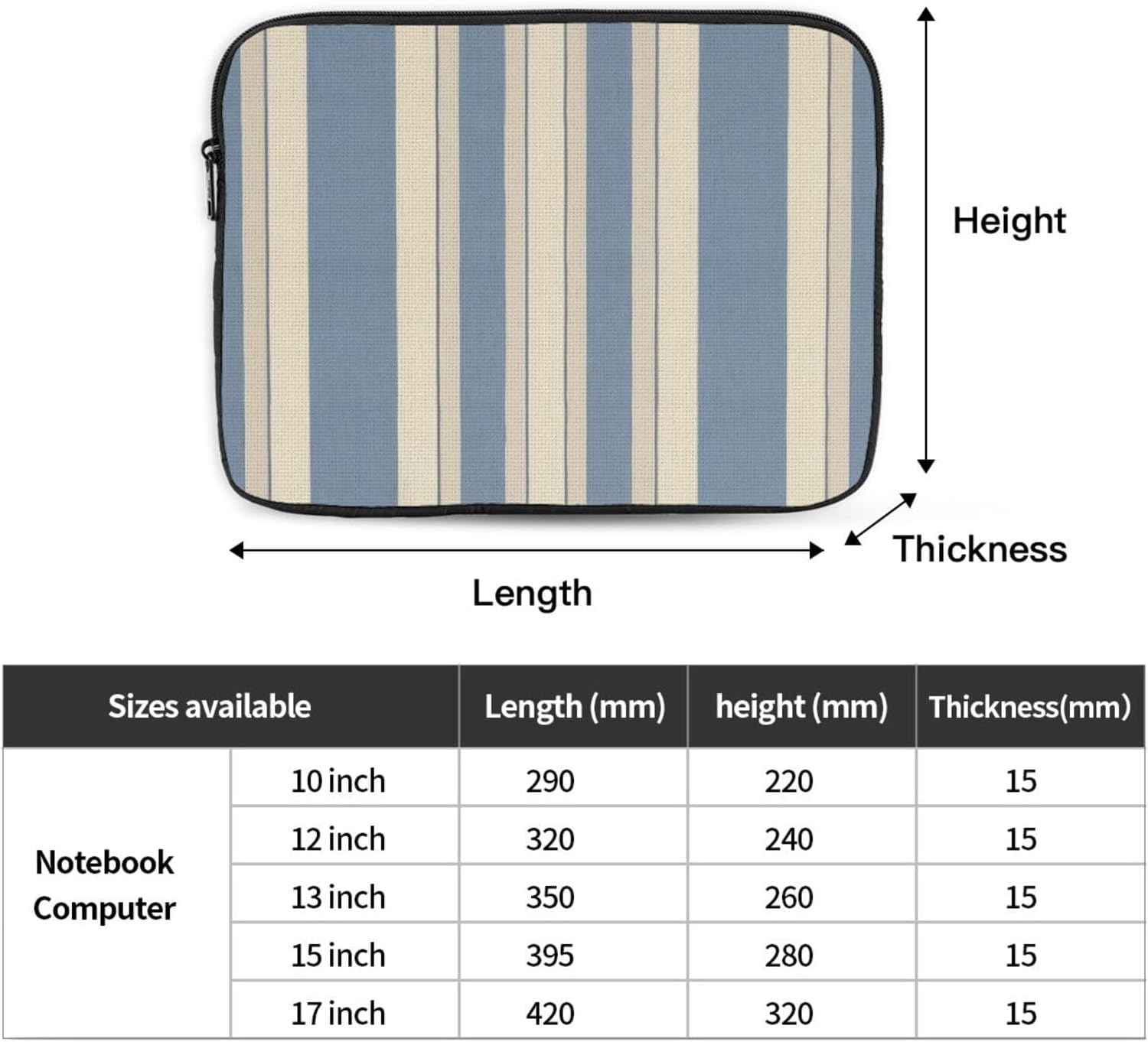 10 Inch Laptop Sleeve Bag Waterproof Shockproof Laptop Case Bags Blue Beige Stripe Computer Skin Bags Lightweight Tablet Carrying Case image 4