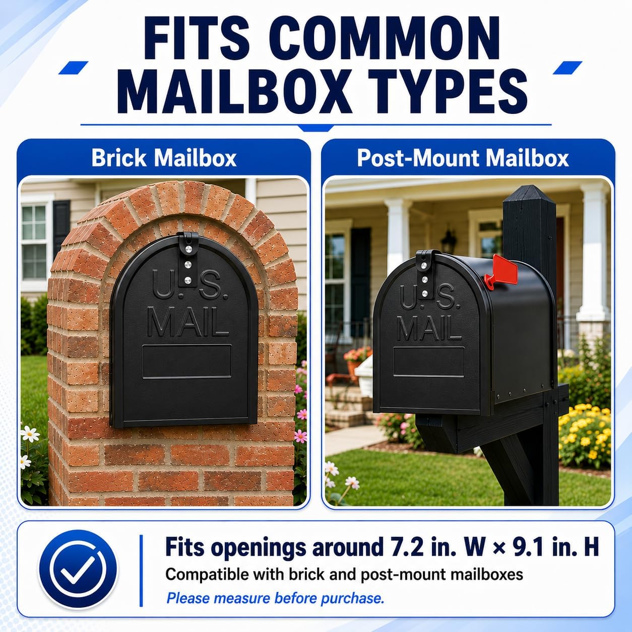 8" W x 10" H,Mailbox Door Replacement Panel, Black Galvanized Steel Snap-in Mailbox Replacement Door with Flat-Head Screws, Easy No-Drill Kit for Standard Residential Curbside & Brick Mailboxes