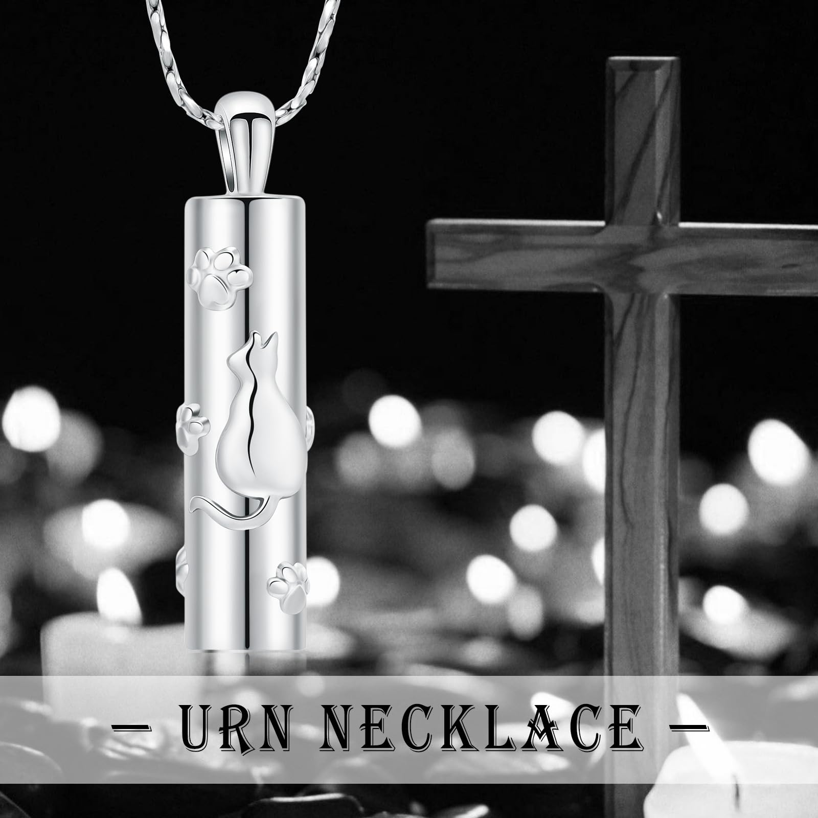 QGJNSGC Urn Necklace for Ashes Pet Paw Print Cylinder Necklace for Ashes for Women Pendant Keepsake for Ashes Memory Cremation Jewelry for Pet Cat's/Dog's Ashes - Image 3
