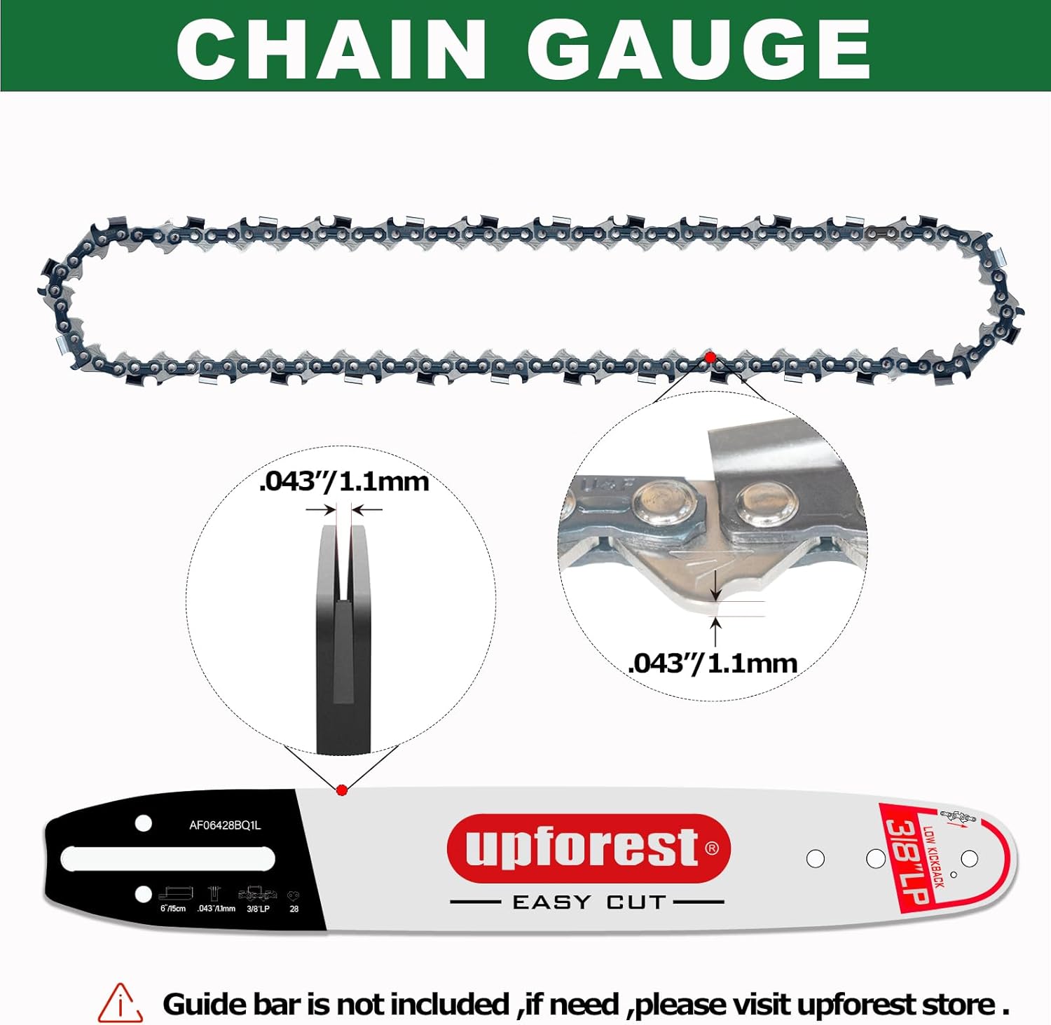 6 Inch Chainsaw Chain 3/8"LP Pitch- .043" Gauge 28 Drive Links Fits Milwaukee M12 FUEL, Kobalt KPS1024A-03, Remington RM0612P, Craftsman CMCCSL621D1(90EOP28X3)