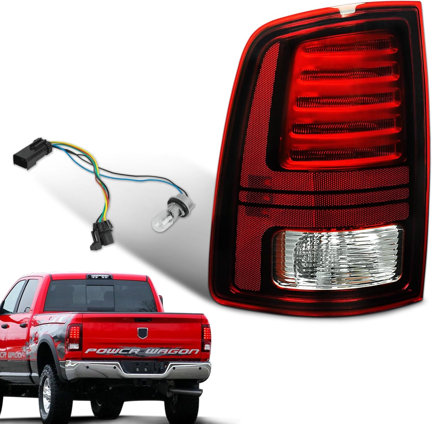 LED Tail Lights Compatible with 2014-2018 Dodge Ram 1500 2500 3500 Rear Lights Assemblies with LED Bulbs and Harness Replacement OEM 68093081AC 68093080AC (Red Black, 1 Pair)