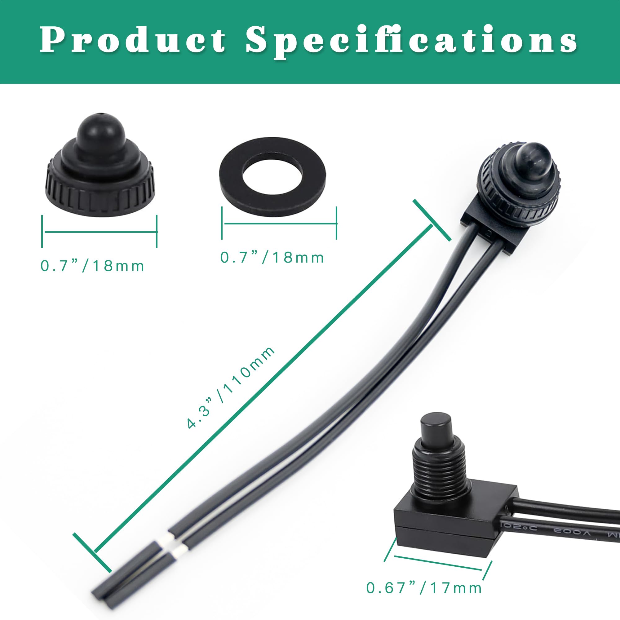 Lewttyer wodoszczelny mikroprzełącznik 12 V, 2-biegunowy, z przewodami 11 cm, 18 Awg (4 sztuki)