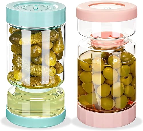 ZENS Tarro de Pepinillos con Colador Abatible, Contenedor Separador de Jugo de Pepinillos de 37 oz en Forma de Arena, Tapa Hermética y a Prueba de