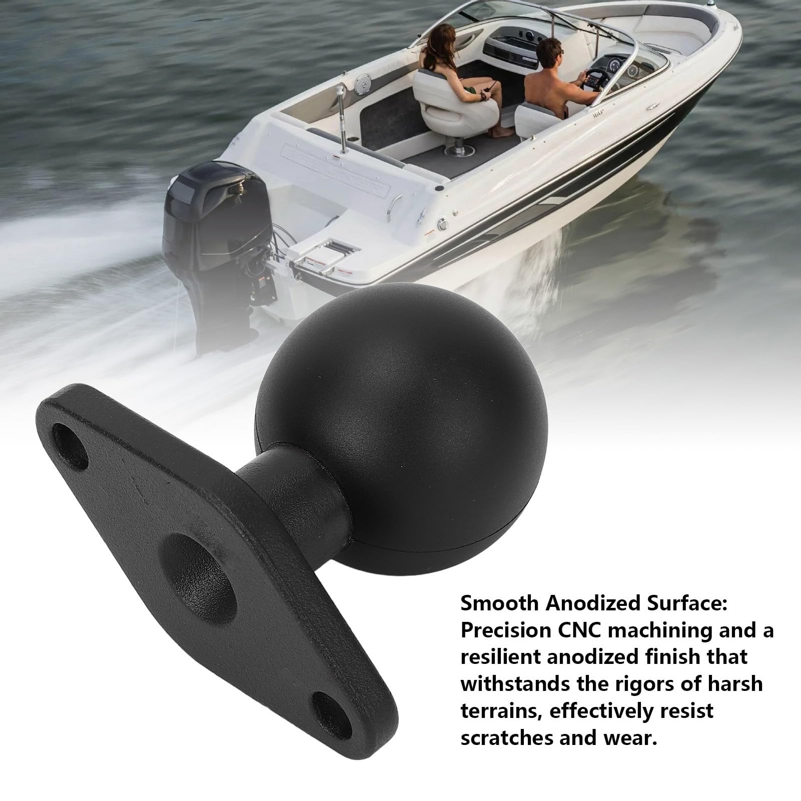 1.5 Inch Ball Mount Base Anodized Aluminum Alloy Round Plate with C Size Double Socket Arm for Sturdy Durable Universal Compatibility for Vehicles Boats Kayaks Semi Trucks Cars