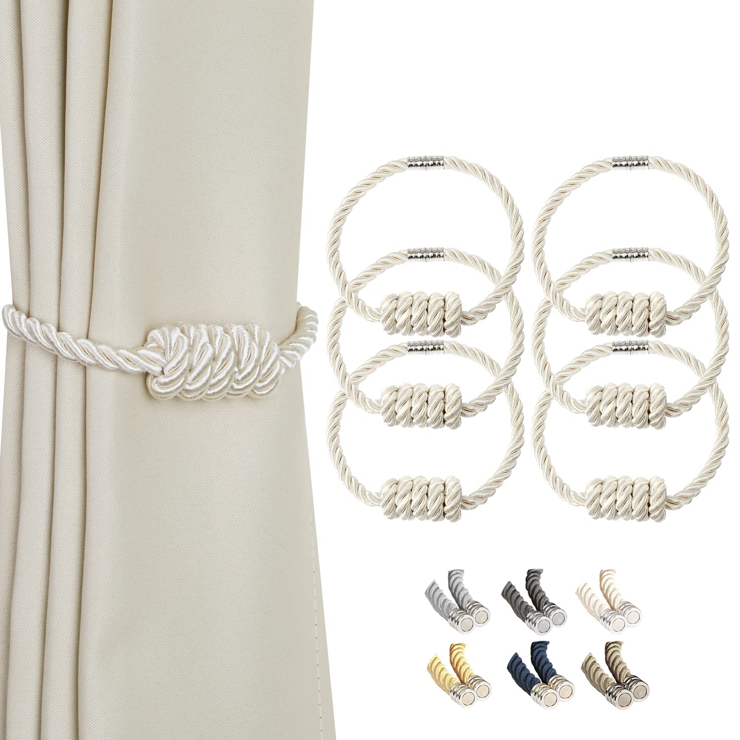 embrasses de Rideaux Embrasses magnétiques tissées Modernes avec nœud raffiné, for la décoration intérieure(Beige,6 Pack)