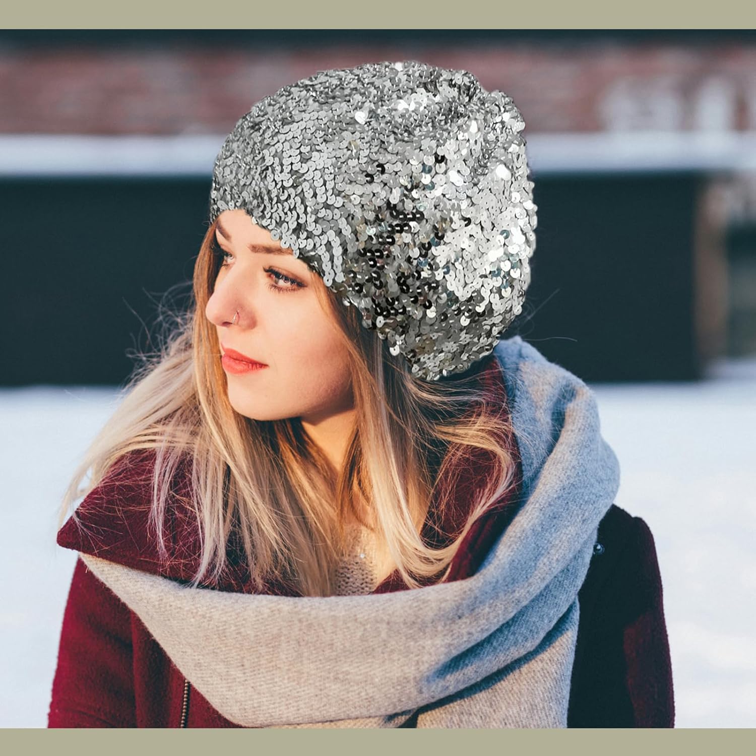 Women Sparkly Sequin Beret Fashion Beanie for Dancing Party, Club, Disco, Festival Party - Image 5