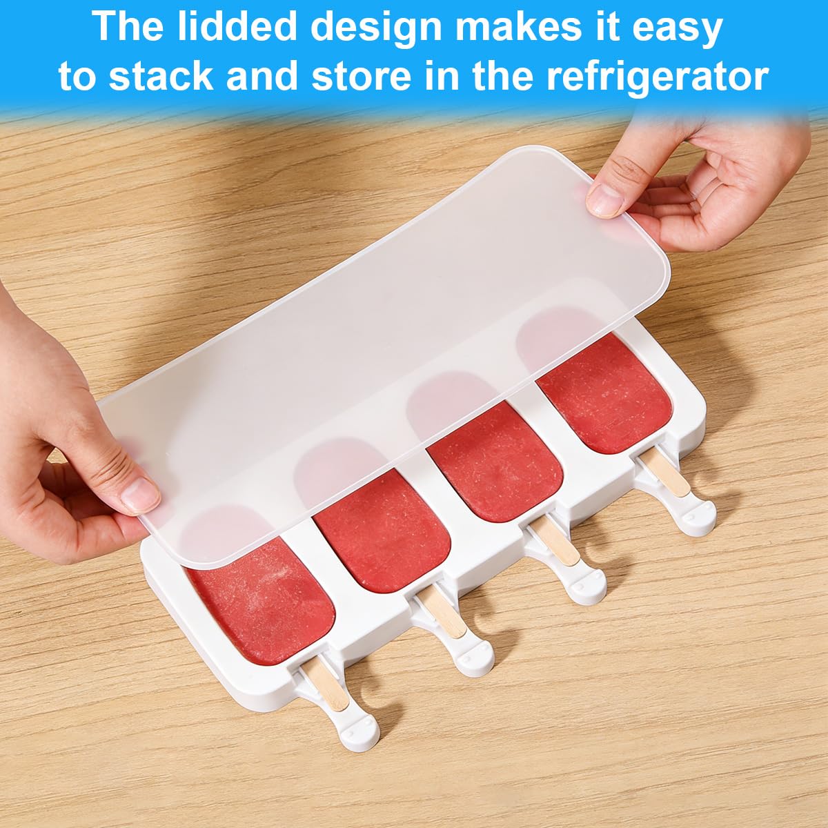 3 Piezas Moldes Helados Grandes con Tapas,Moldes Paletas Chocolate,Grandes Moldes Para Helado, Incluye 100 palo de madera,100bolsas para envolver,100cintas y 100pegatinas,para chocolate congelado DIY