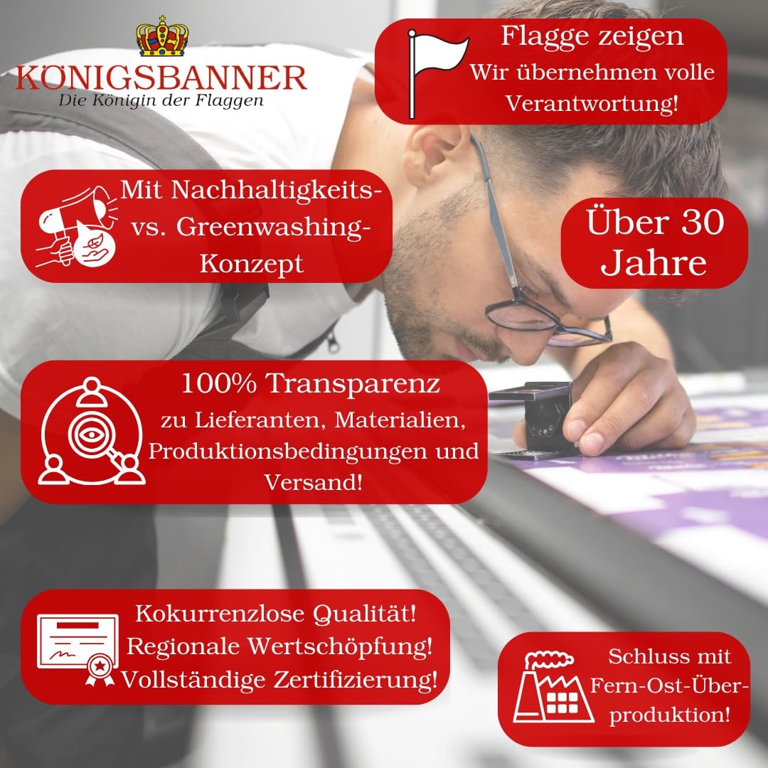Fahnenmast Fahnen XXL - Thüringen Fahne 120x200cm - 100% deutsche Produktion - Inkl. Fahnen Befestigung - Doppelt gesäumt, stabiles Gurtband + 3 Kunststoff-Karabinerhaken