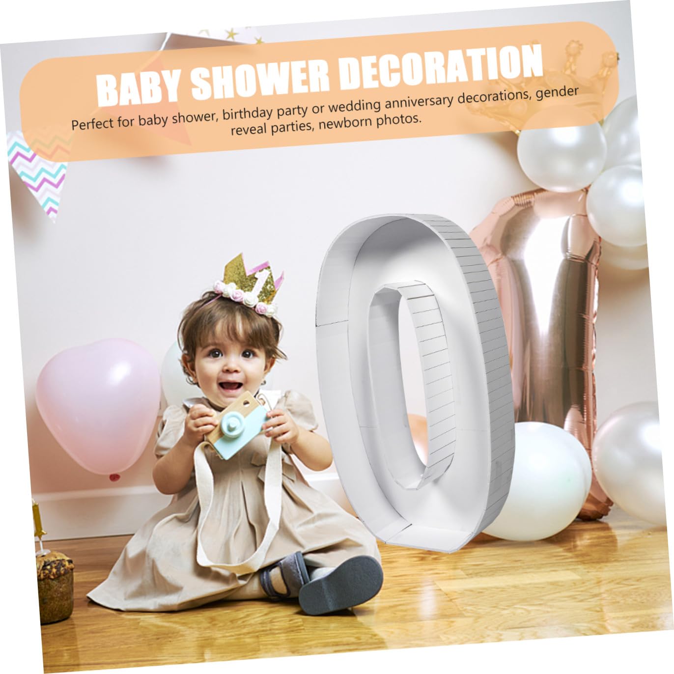 Yardwe Wiederverwendbarer Zahlenballonrahmen in Zahl 0 Form aus Ps mit Einfacher Handhabung für Babyshower und Hochzeit Dekoration in Weiß