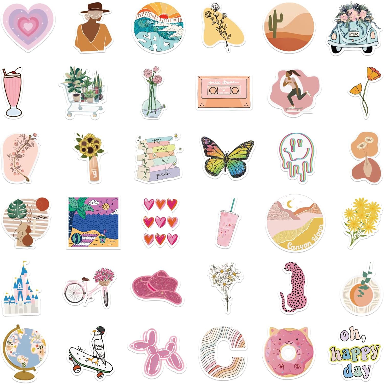 300 Pcs Aesthetic Stickers,VSCO Stickers Pack Waterproof Vinyl for Water Bottle,Laptop,Phone,Skateboard Stickers for Adults Girls and Kids : Toys & Games