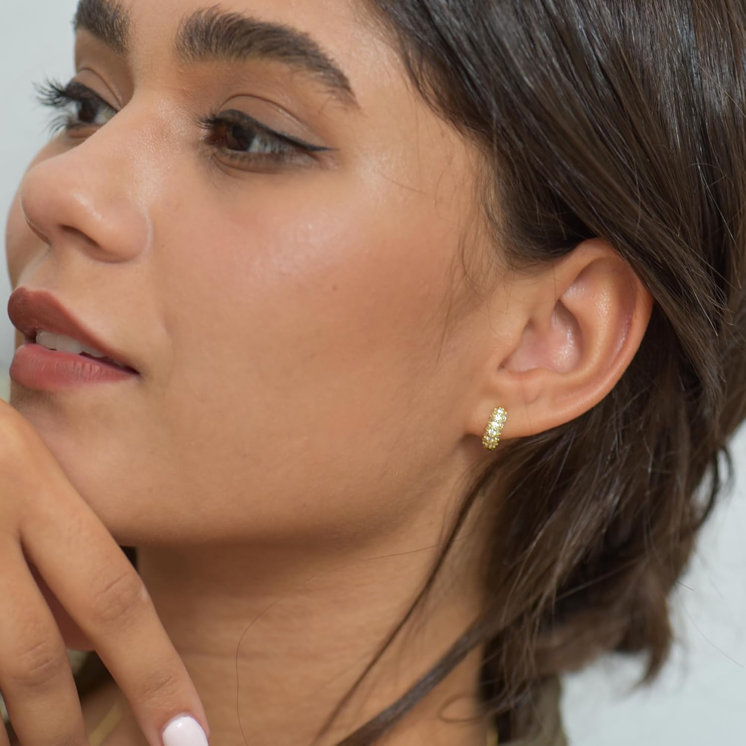 Bold CZ Hoops Small Thick Pave Huggies | 18K Gold Vermeil | Mini Wide Hoops CZ Gold Earrings for Women - Image 2