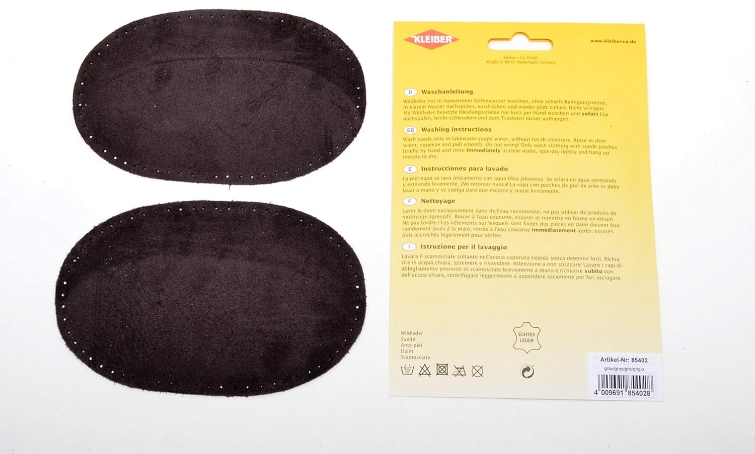 Kleiber Large Suede Sew on Trouser/ Arm Patches, Grey by Kleiber