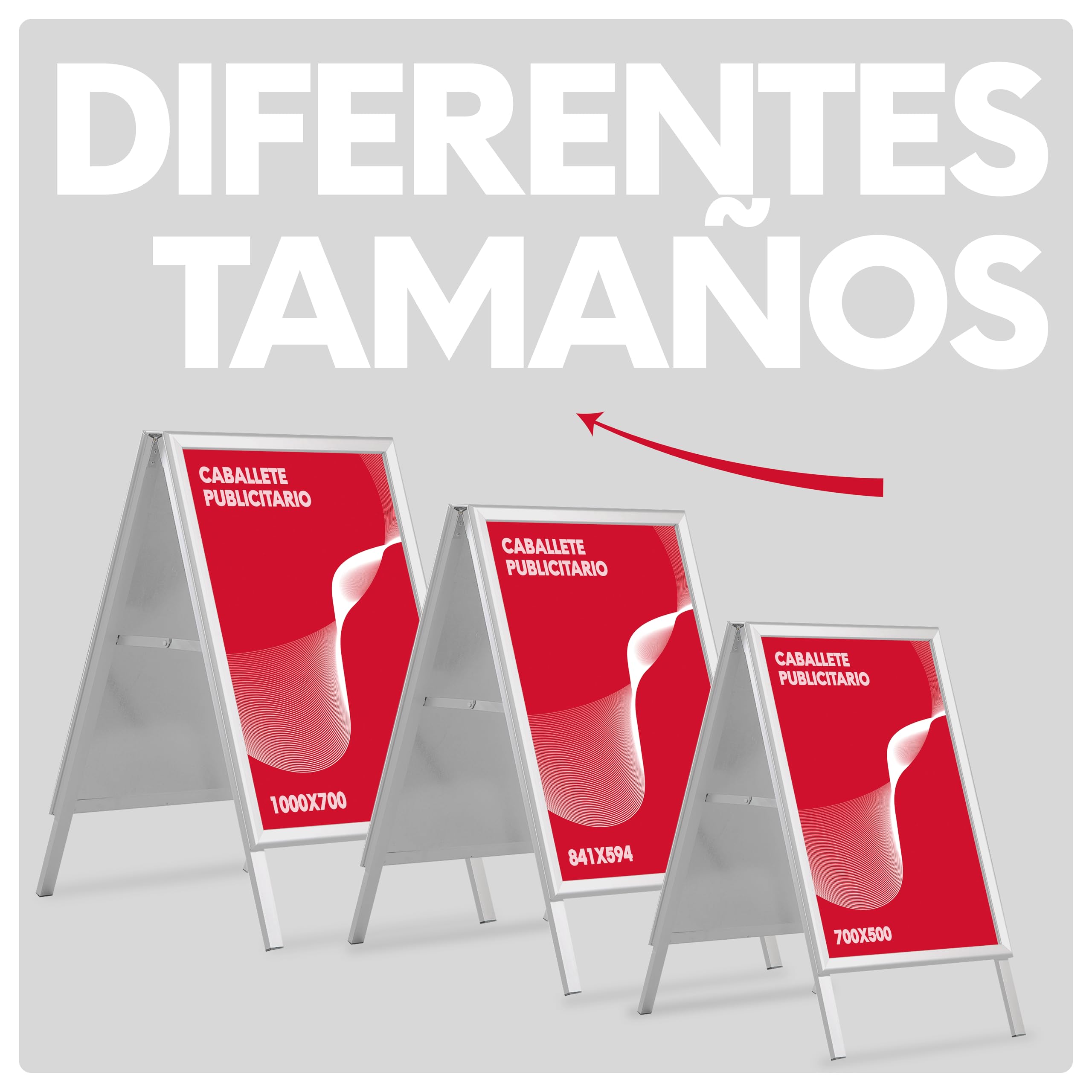 Caballete Publicidad Exterior Doble Cara 700x1000mm | Porta Carteles Aluminio, Plegable, Portatil | Resistente, Apertura Click, Apto para Exteriores | Para Bares, Restaurantes, Negocios