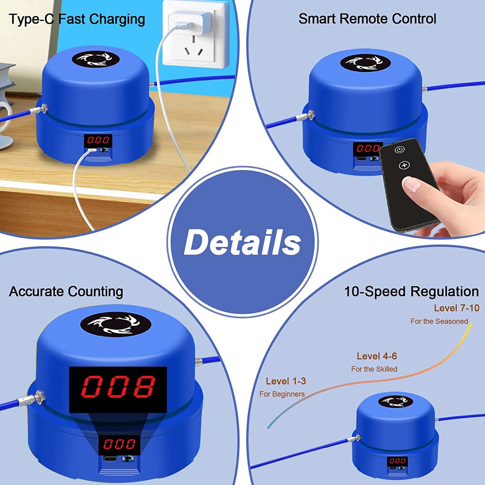 Smart Jump Rope Machine - Corda elettronica per saltare per donne, uomini, ragazzi e ragazze, regolabile con telecomando, 10 impostazioni di velocità, contatore di salti, ricaricabile