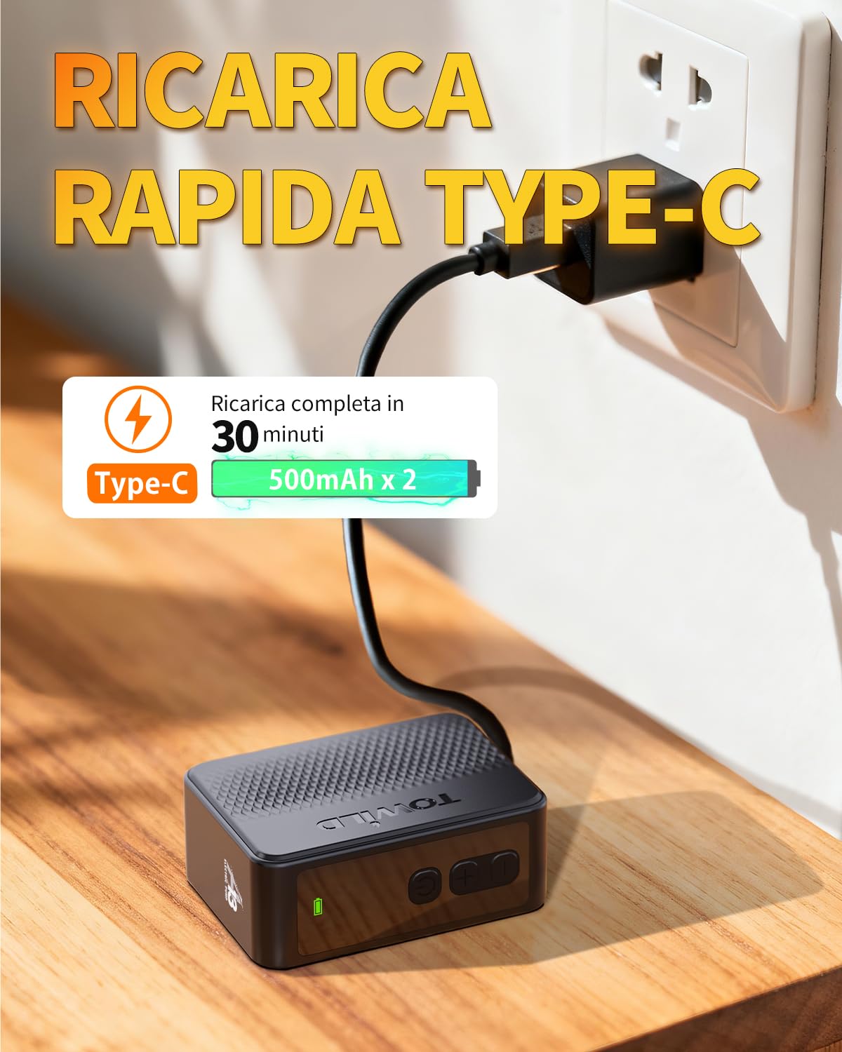 TOWILD A13 Pompa Elettrica per Bici, Max 130 PSI Mini Compressore d'aria elettrico, Funzione di Arresto Automatico Ricaricabile Type-C, Valvole Presta e Schrader per Biciclette da Strada, MTB, E-bike