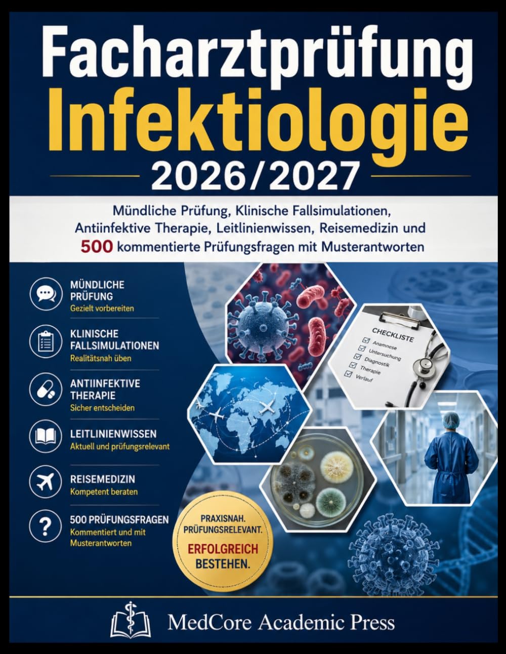 Facharztprüfung Infektiologie 2026/2027: Mündliche Prüfung, Klinische Fallsimulationen, Antiinfektive Therapie, Leitlinienwissen, Reisemedizin und 500 kommentierte Prüfungsfragen mit Musterantworten