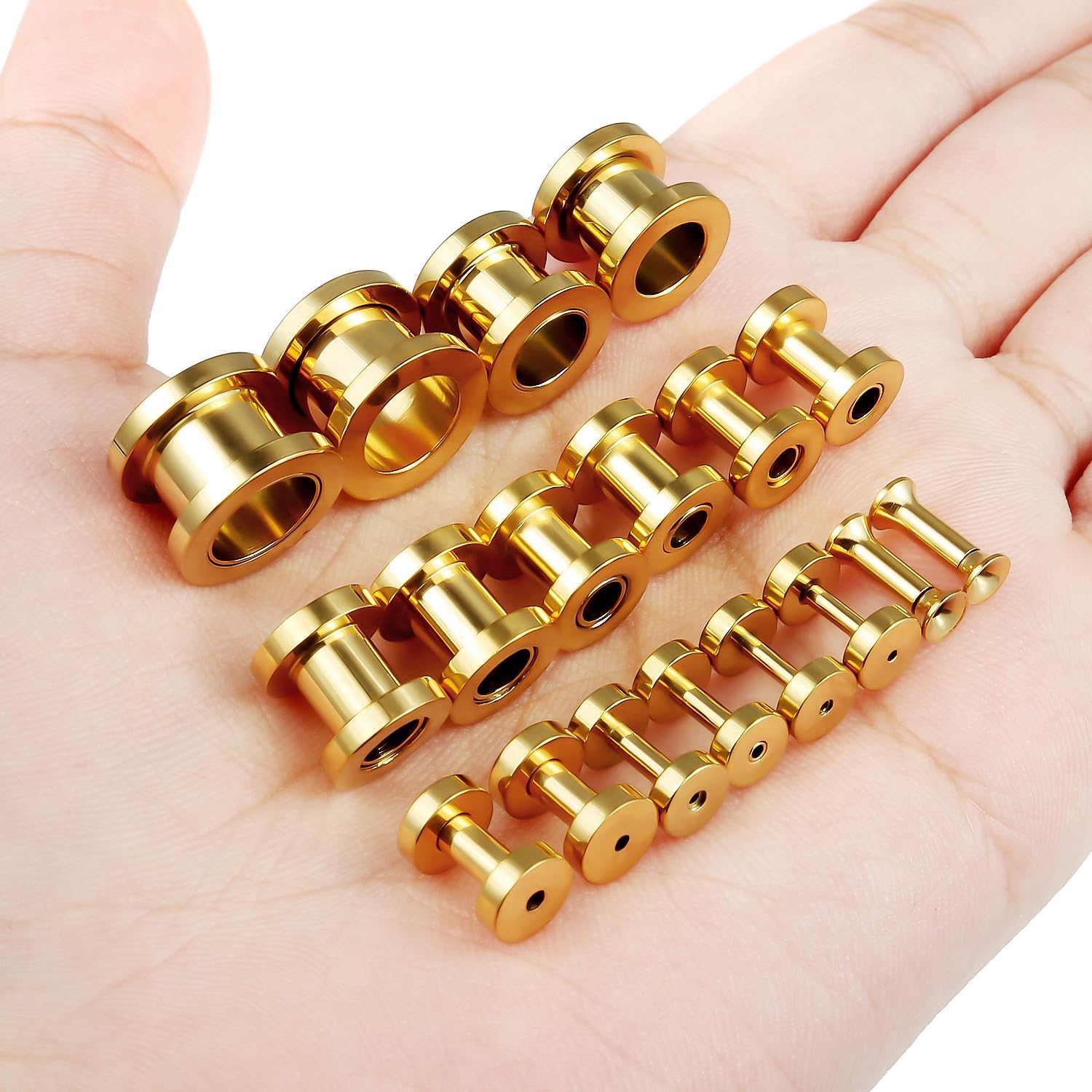 Ear Gauges Tunnels Plugs for Ears Women Men Earrings Black/Gold Size 14G-00G Double Gage Stretching Kit Starter Stretchers Expander