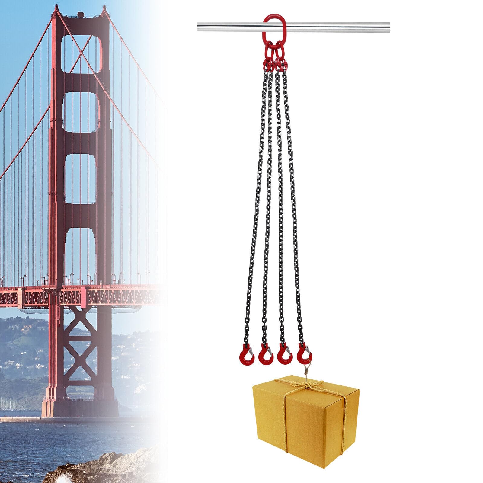 Catena di sollevamento per l'industria, 5T, 1,5 m, 4 catene, gancio per gru, livello resistente all'usura, per gru a carrello elevatore, catena con gancio con gancio