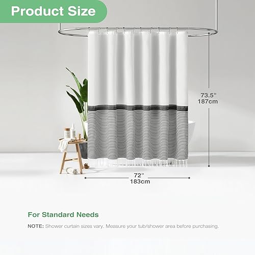Vista 75 de Dynamene Cortina de ducha de tela marrón, cortinas de ducha con borlas a rayas bohemias para baño, juego de cortina de ducha de tela texturizada