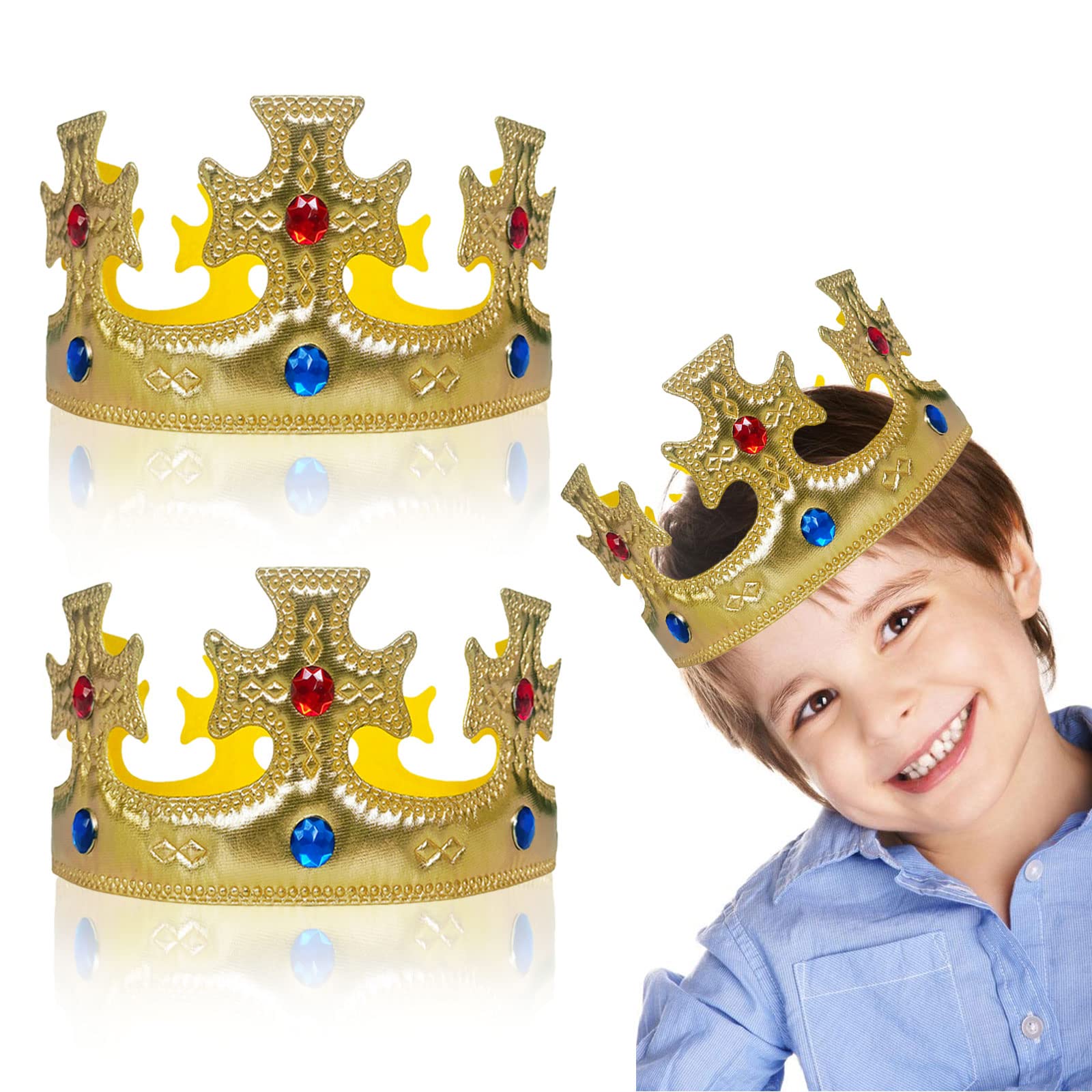 Couronnes D'Anniversaire En Papier Doré BETESSIN - Lot De 15 + Stickers Strass - Réglables - Pour Fêtes, Épiphanie, Mariages