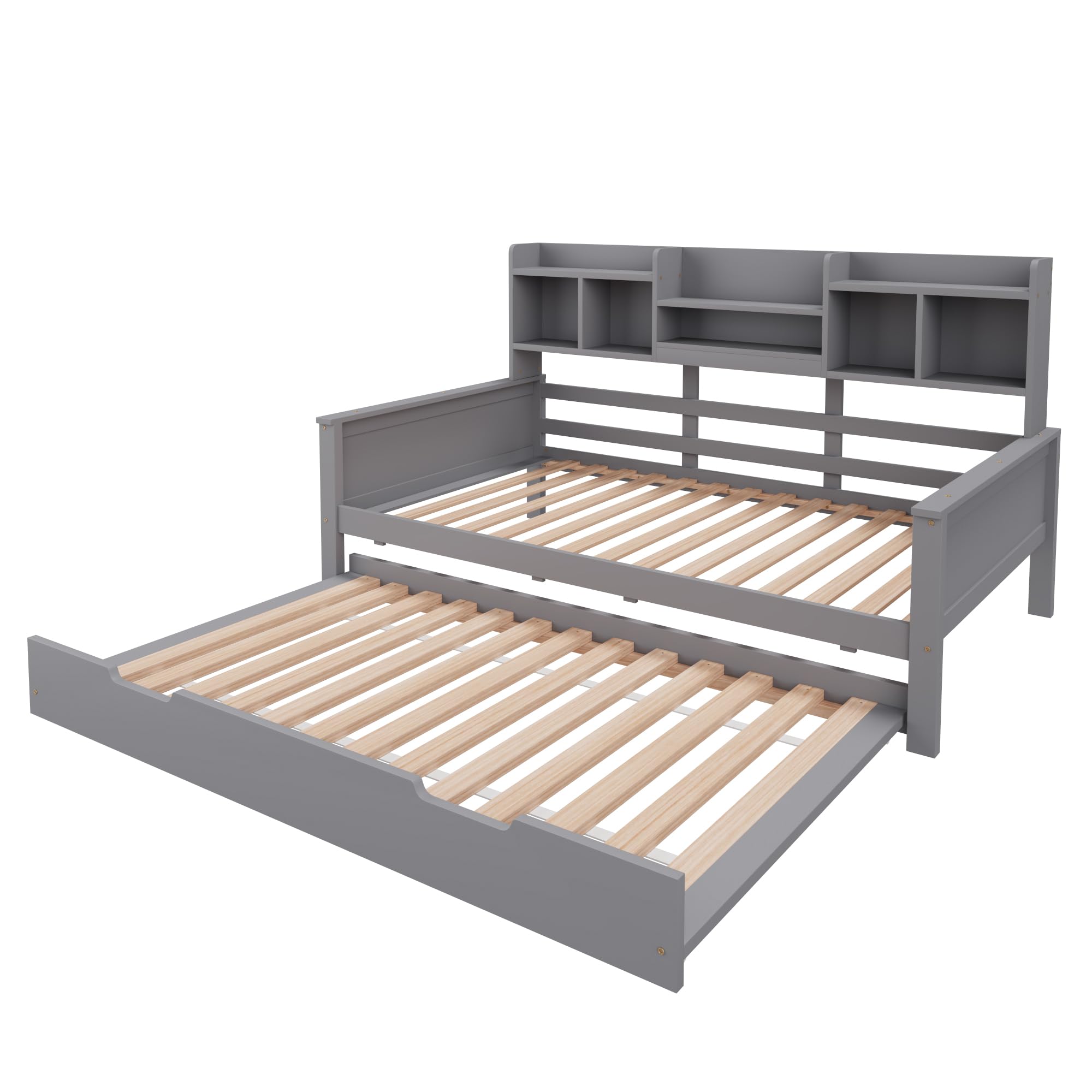 90 x 200 cm, letto estraibile in legno massiccio, 90 x 190 cm, divano letto estraibile con vano portaoggetti e rete a doghe, in pino multifunzionale, letto singolo, grigio