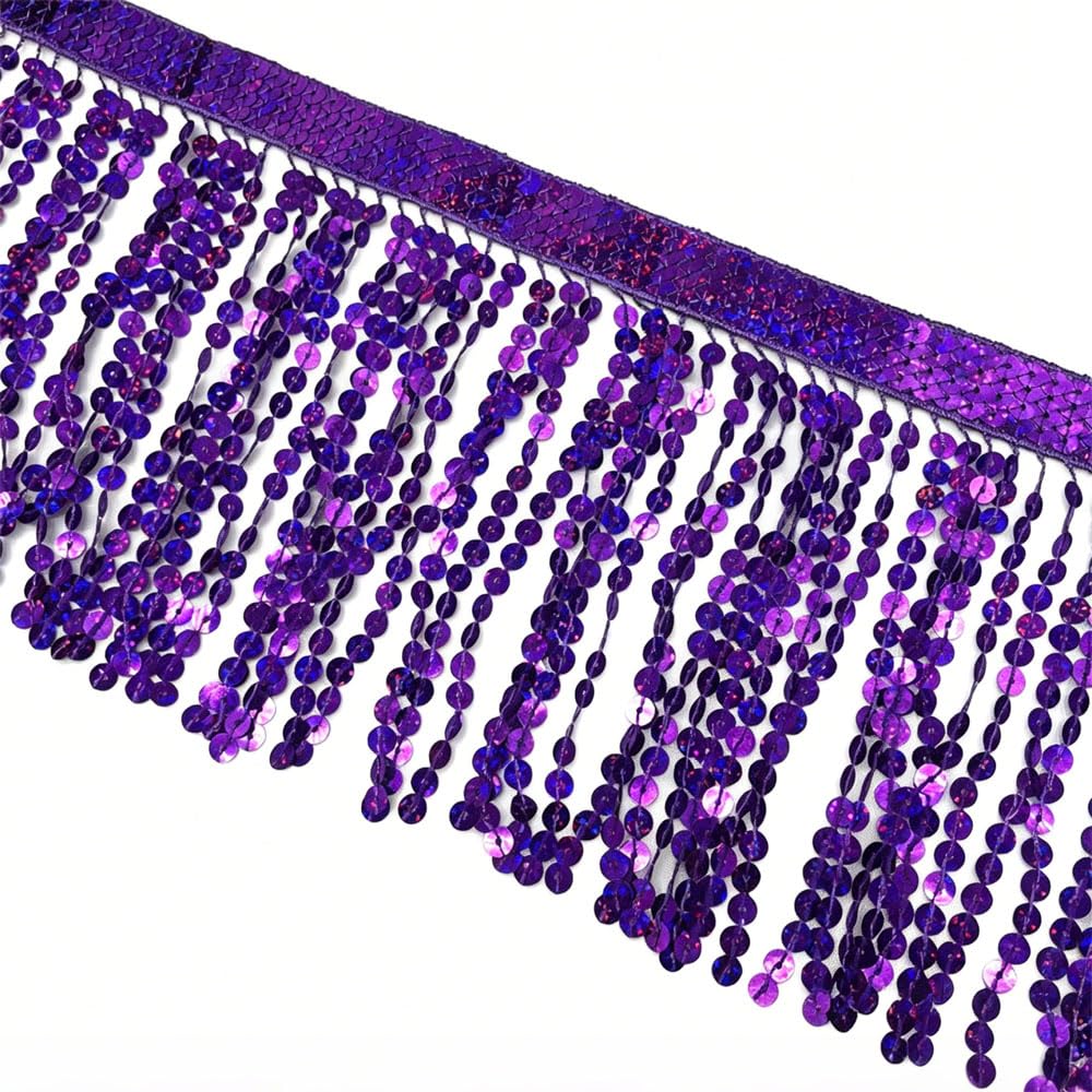 Purple Sequins Tassel Fringe Trim, 15cmx1Yard Sparkling Fringe Trim Tassel Ribbon for DIY Crafting Clothing — image 1