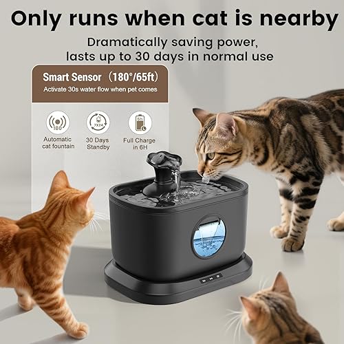 Miniatura 3 de Fuente de agua para gatos, fuentes de agua inalámbricas con detección de radar para gatos en interiores, bomba inalámbrica a pilas, filtro multicapa