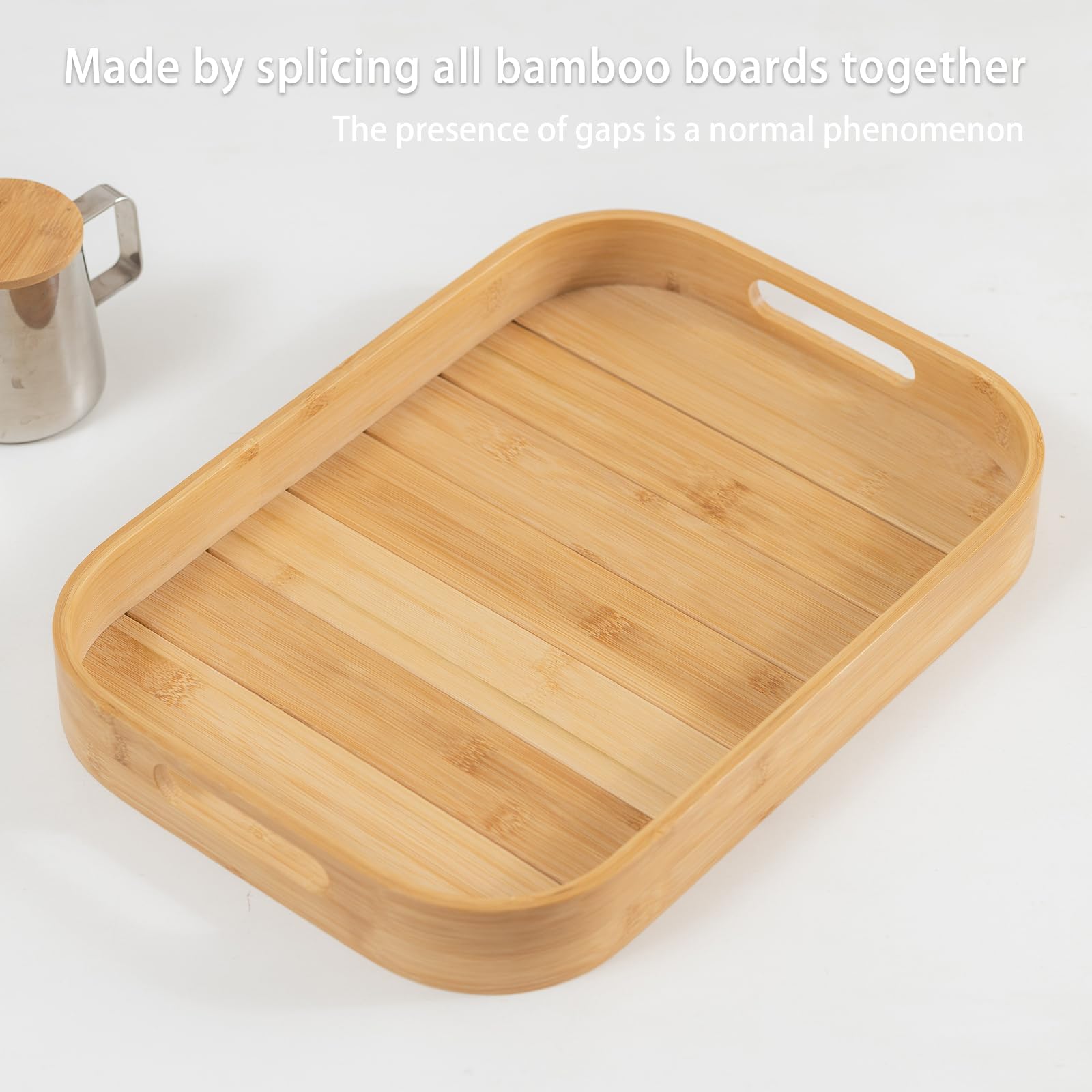 Plateau de service en bambou avec poignées, plateau moderne pour table basse ottomane, plateau de service décoratif pour petit déjeuner