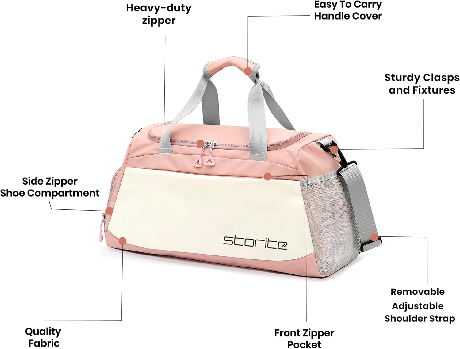 Storite Nylon 51 cms Imported Travel Duffle Bag Multi- Pocket Sports Shoulder Bag for Women with Wet Pocket & Shoe Compartment Weekender Overnight Travel Luggage Bag, Pink, Travel bag