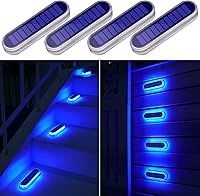 YiLaie Blue Solar Dock Deck Lights - IP68 Waterproof 30 LEDs Stick-On for Stairs Driveway Steps (4 Pack)