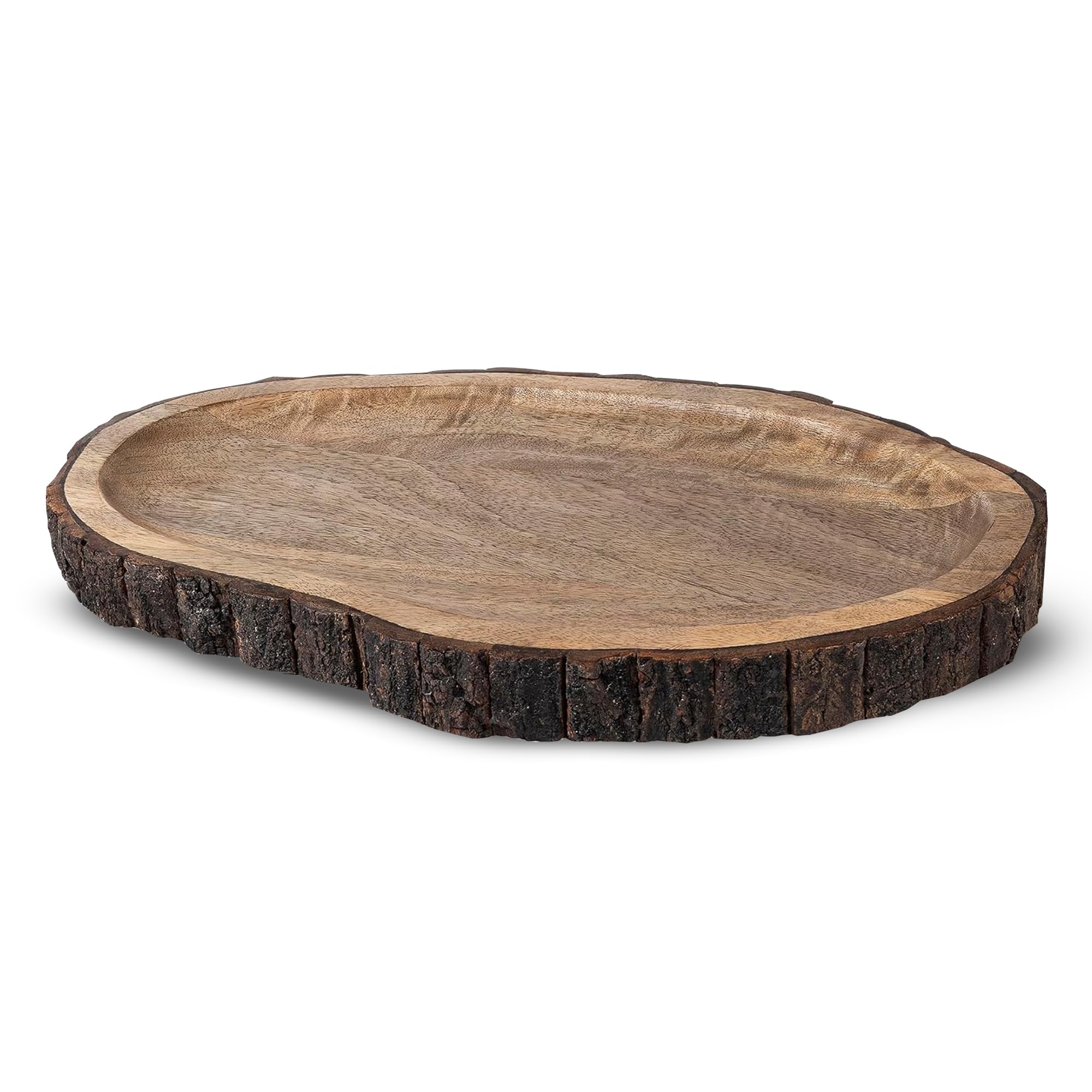 GoCraft Ovale Servierplatte aus Holz mit Baumrinde – Mangoholz-Charcuterie-Brett, 43,2 x 25,4 cm, rustikale Platte zum Servieren von Käse, Vorspeisen, Snacks, Obst und mehr – perfekt für Unterhaltung