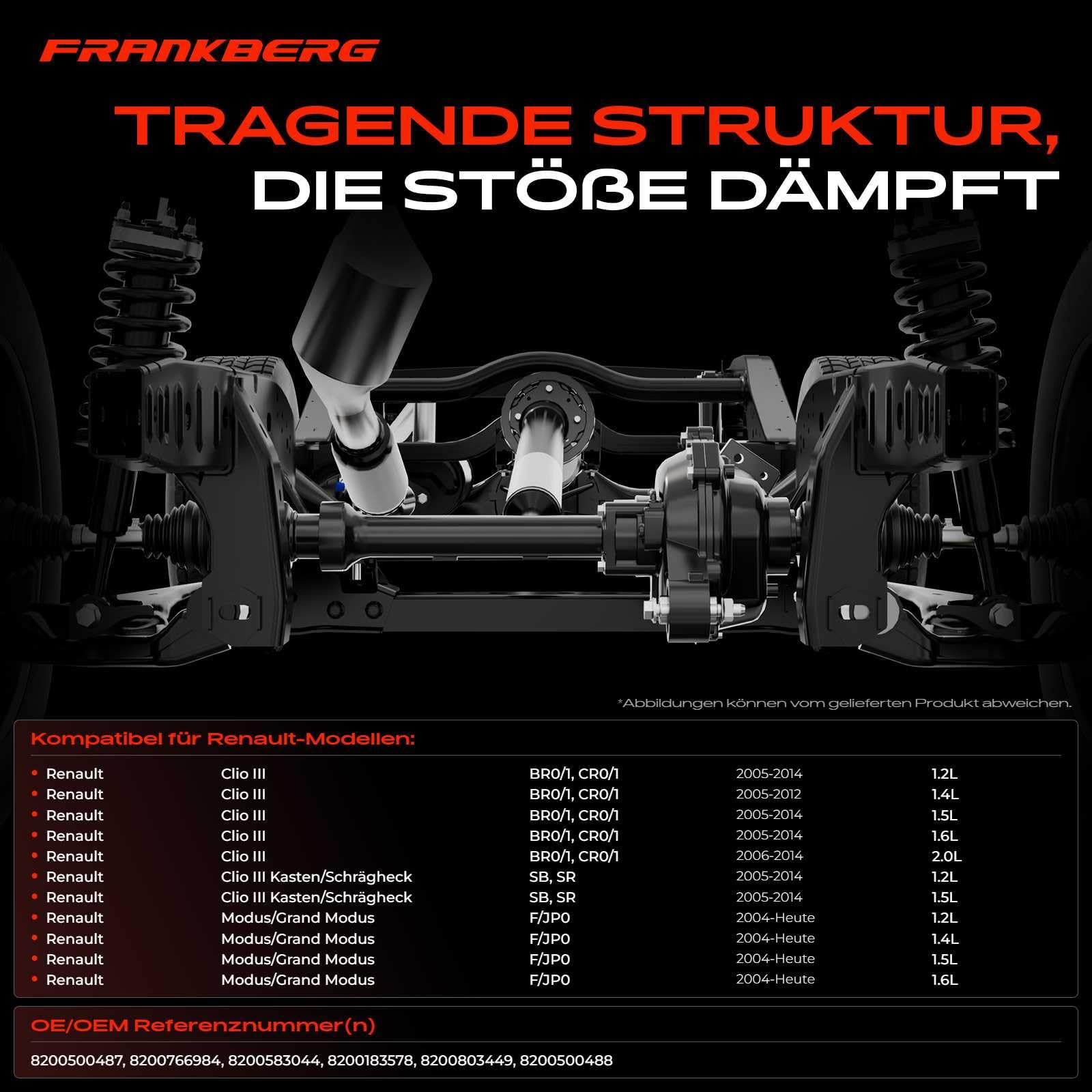 Produktbild von Renault Clio Achskörper Autoersatzteil Frankberg Achsträger Vorn Für III & Modus/Grand Modus – Ersetzt 8200500488 Achsträger Renault Clio 3