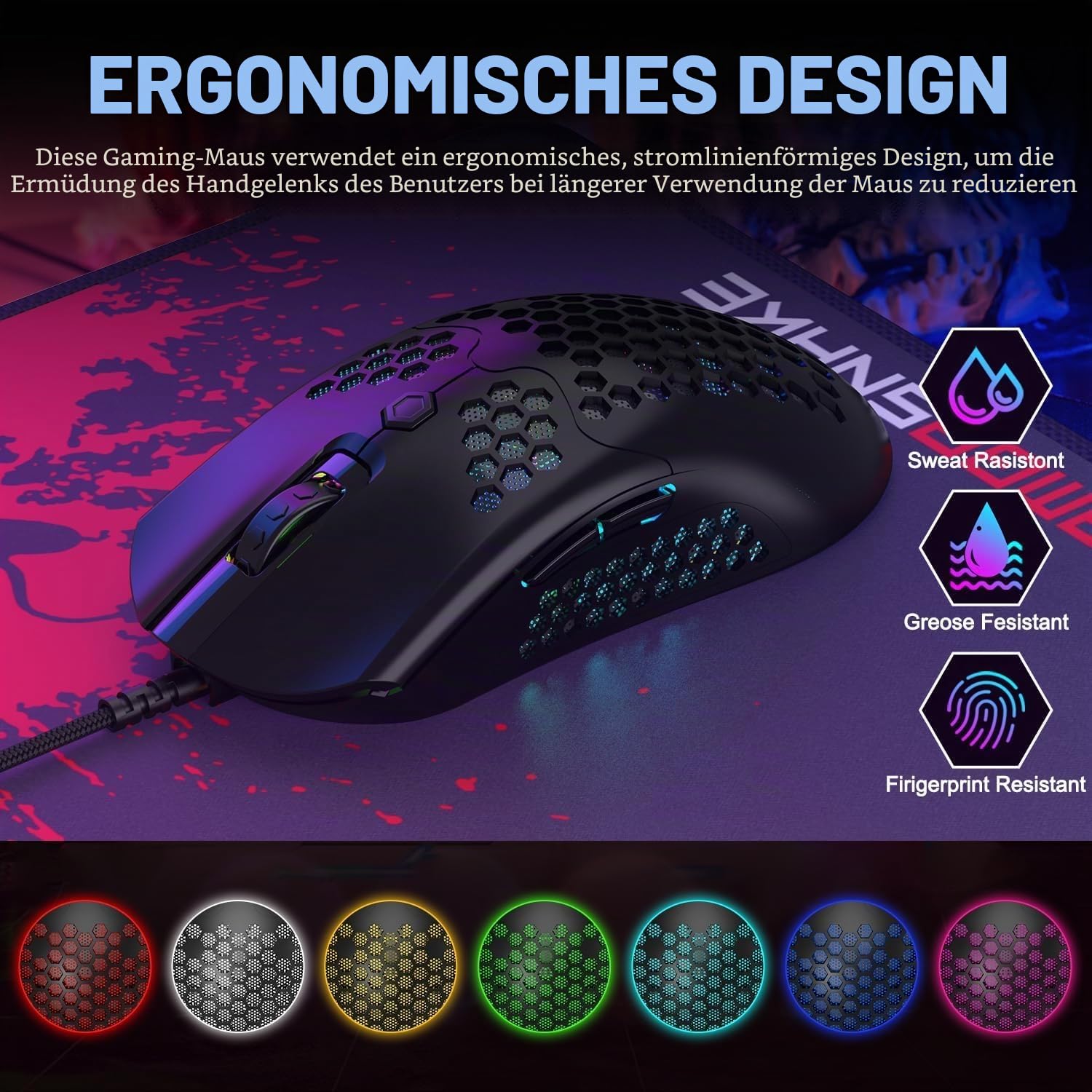 LexonElec Tastatur Maus Set Champing Zubehör PC Pack Combo – 60 Prozent Ultrakompakte Leuchtende Mini Tastatur QWERTY Layout Und 6400 DPI Maus Gaming Bass Lautsprecher Atmungsaktives Mauspad