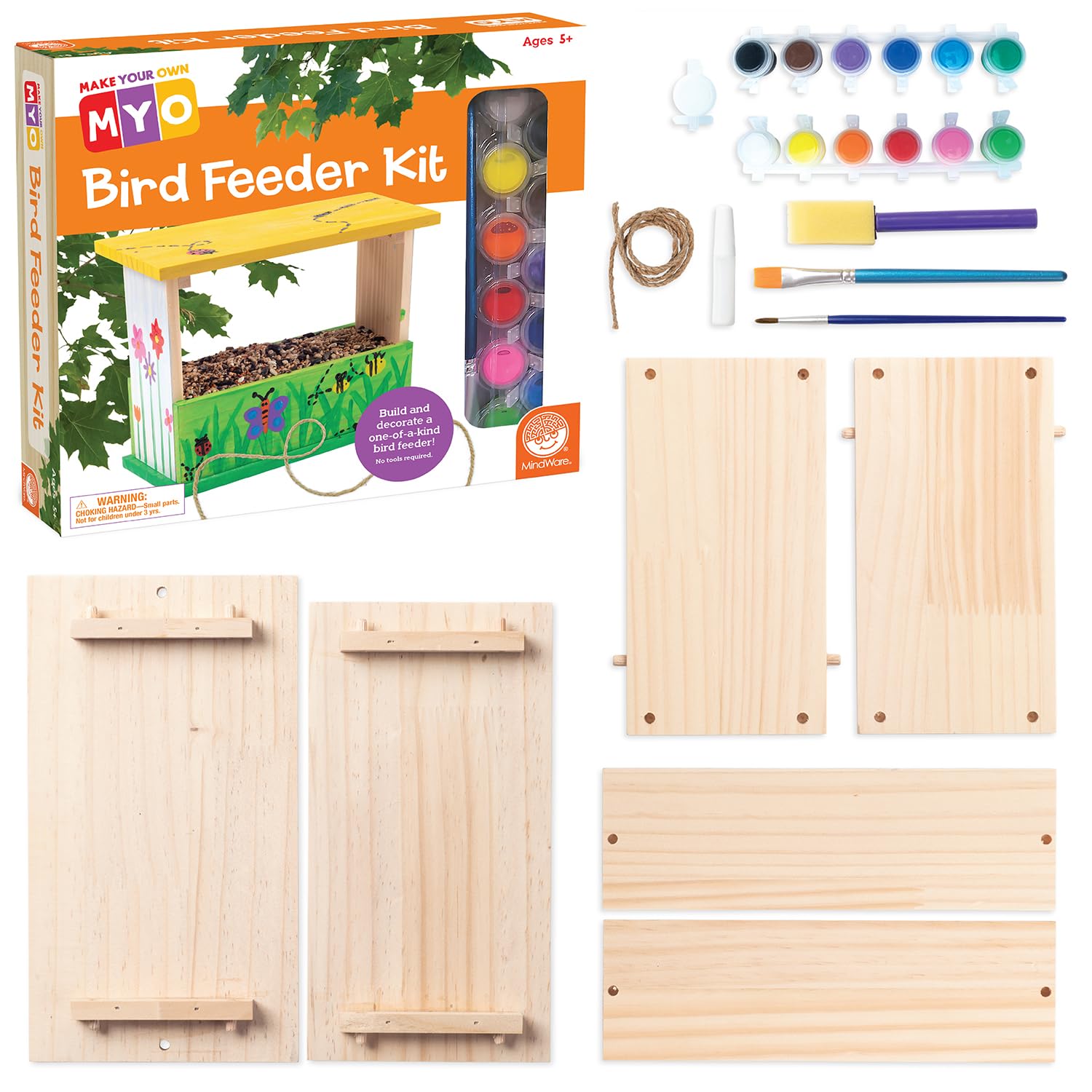 MindWare Make Your Own Bird Feeder Kits for Kids - Build Your Own - Includes 13 Paint Colors and 3 Brushes