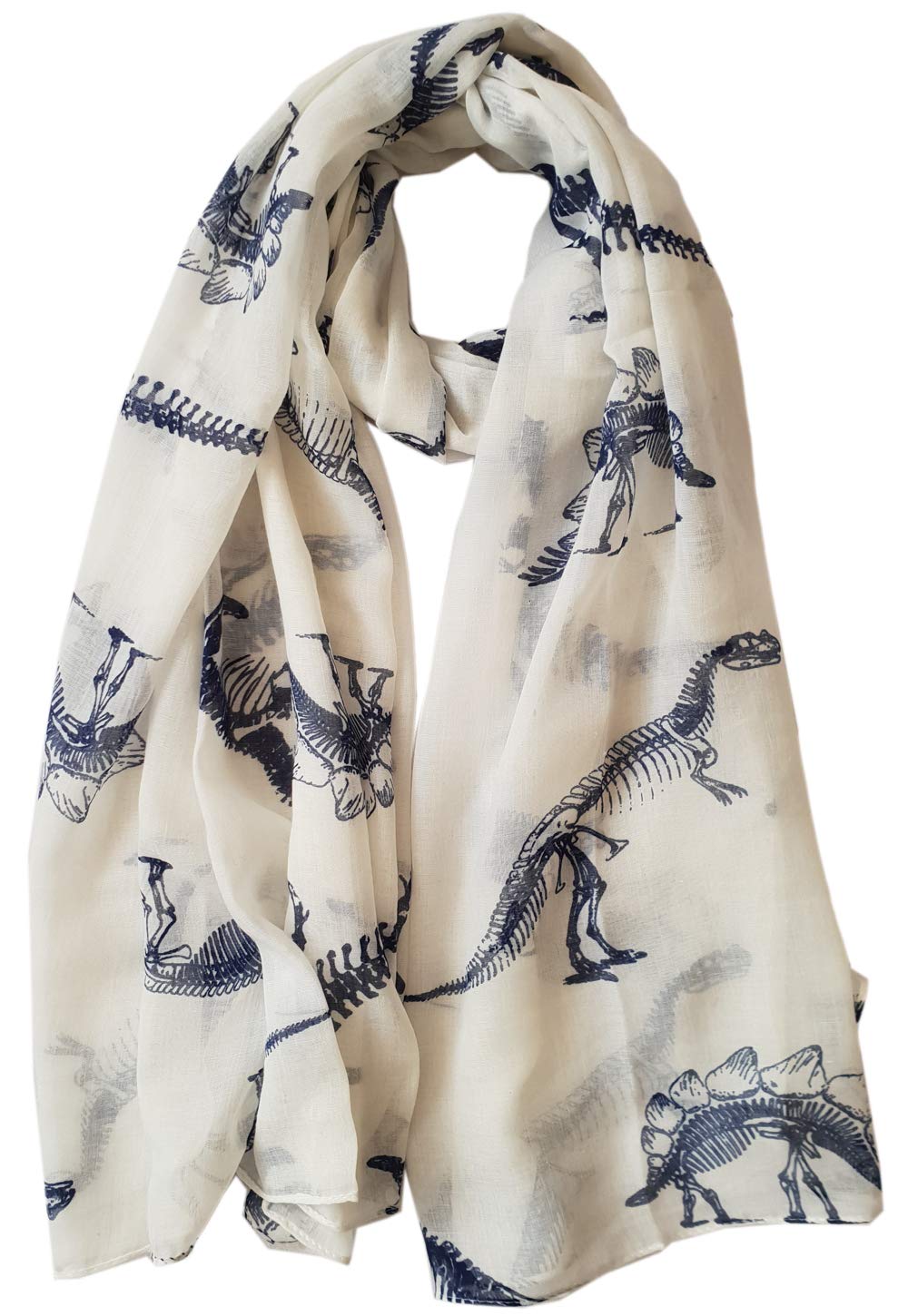 GlamLondon Women's Dinosaurs Print Scarf (Creamy White)(Size: Large)
