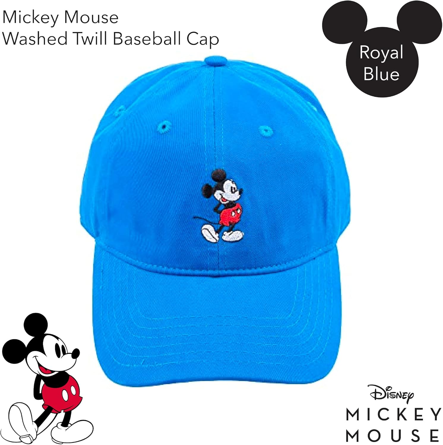 Disney Mickey Mouse Baseball Hat, Washed Twill Cotton Adjustable Dad Cap - Image 2