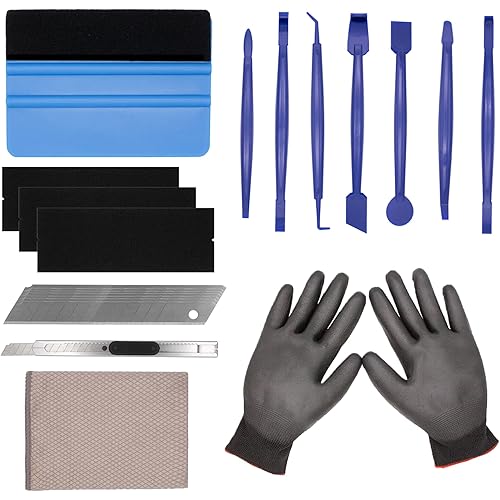 Spanno Vinyl Wrap Tool Kit Window Tint Kits for Window Film Installation, Include 7PCS Pro Tinting Stick Squeegee, Felt Squeegee, Vinyl Wrap Gloves, French Terry Cleaning Cloth and Utility Knife