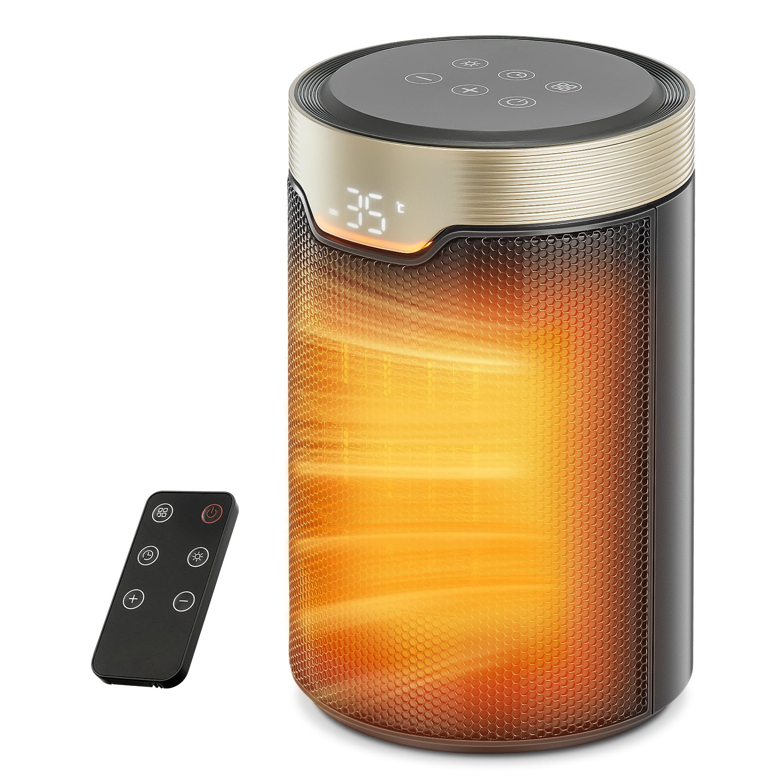 Heizlüfter Energiesparend, 1500W PTC Keramik Elektrischer Heizlüfter mit Thermostat, ECO-Modus, Leiser, Fernbedienung, 24 Std Timer, Überhitzungs- & Kippschutz, Elektroheizung für Räume Schlafzimmer