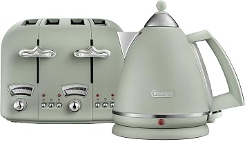 De'Longhi Argento Flora KBX3016 Kettle 3kW and CTO4 4-Slice Toaster 1800W Green