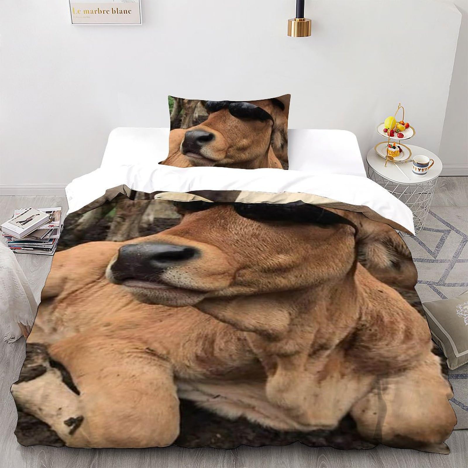 Housse de couette animaux 135x200 anti-glisse avec zip pour lit enfant microfibre 3D